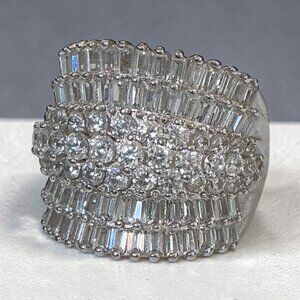 Cz Baguette Wide Band Ring Size 6.5 Signed 925 Silver CN FZN 9.7 Grams